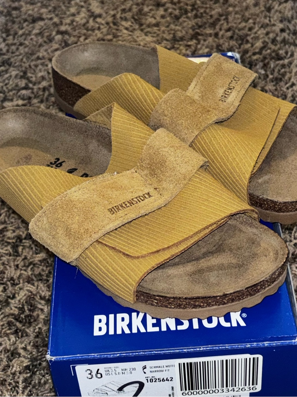 Birkenstock Kyoto Suede Corduroy Slide Sandals Cork Brown 36 US Women’s Size 5